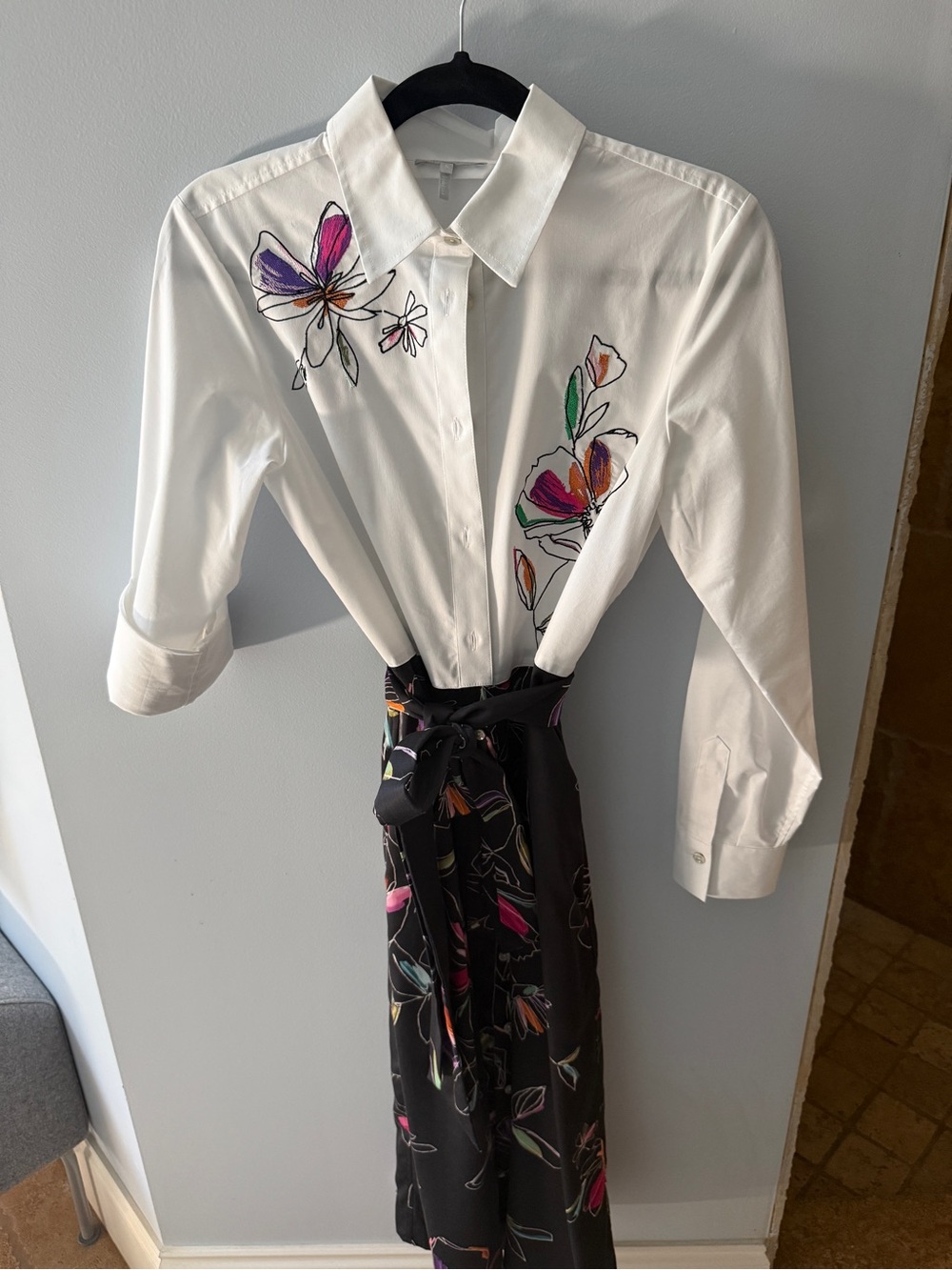 Hinson Wu Robin Dress White Floral-Embroidered Button-Up